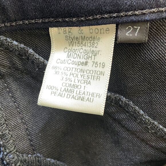 Rag & Bone The Trench Skinny Jeans Size 27 Midnight Blue/Black Lamb Leather Trim - Picture 6 of 8